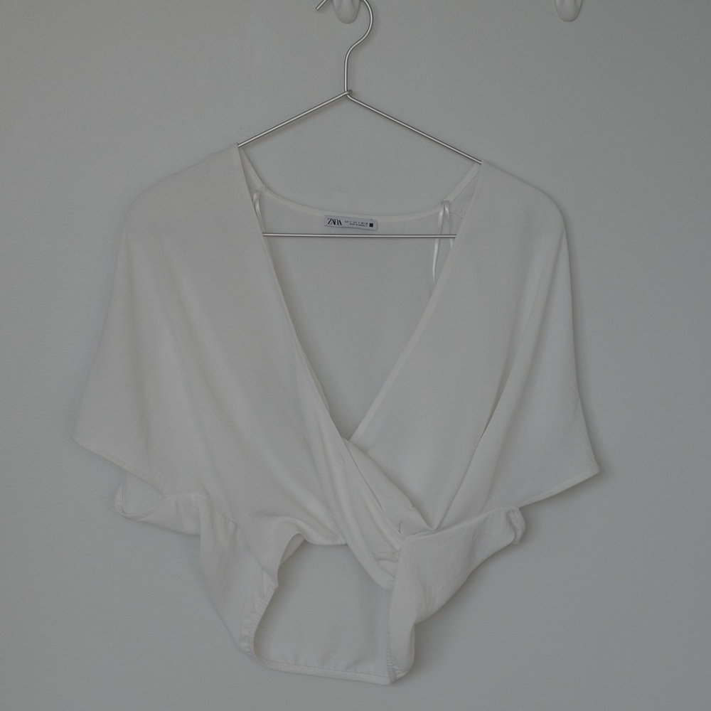 Zara White Flowy Wrap Top